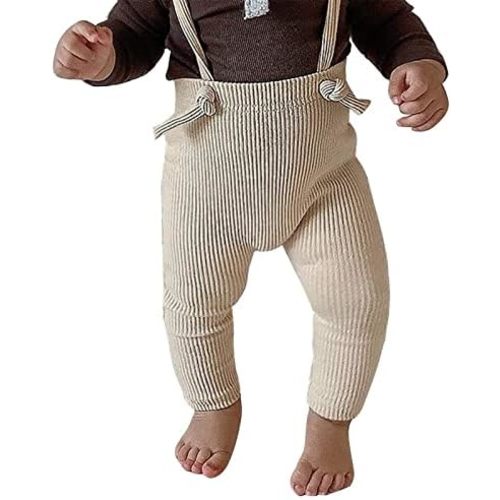 Namektch Infant Cotton Legging Pants with Suspender Baby Girl Boy Overalls Tights Solid Rib-Knit Adjustable Straps Leggings