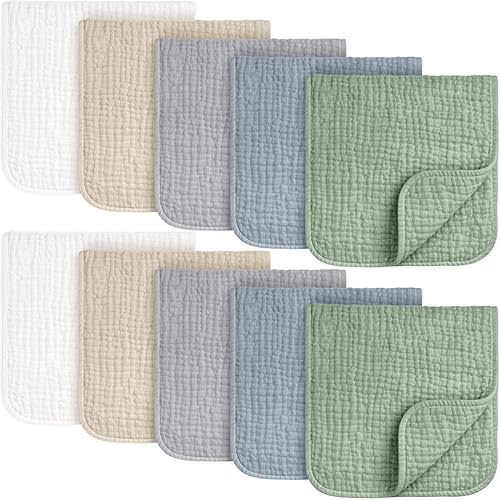 KeaBabies Organic Muslin Burp Cloths Baby Boy, Girl, 10-Pack (Slate)