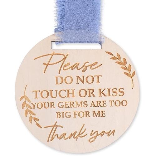 Please Do Not Touch or Kiss Baby Sign, Round Please Don't Touch Baby Sign Car Seats with Ribbon Wooden Do Not Touch Sign for Newborn Baby No Touching Baby Sign for Baby Strollers Baby Stroller Tag