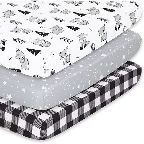 The Peanutshell 3-Pack Fitted Playard Sheets - Soft & Breathable Baby Boy or Girl Mini Crib Sheets, Pack N Play Mattress, Fits Standard Playard Pack Play Mattresses - Woodland