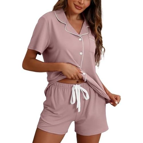 Pajamas for Women Set 2 Piece Pj Short Sets Bride Sleepwear Button Up