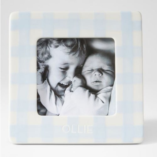 Hand Painted Ceramic Frame (Blue Gingham)