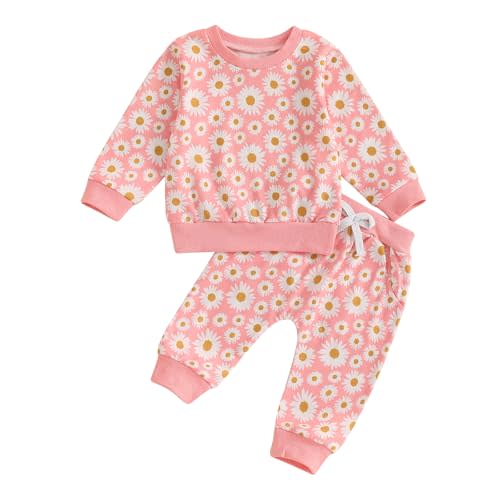 Hnyenmcko Newborn Baby Girl Clothes Waffle Long Sleeve Floral Sweatshirt Shirt Top + Pants Infant Fall Winter Outfits Set