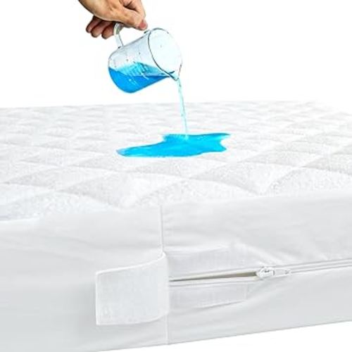 Waterproof Bamboo Viscose Quilted Crib Mattress Encasement Zippered Crib Mattress Protector, Breathable and Absorbent, 6 Sides Fully Encased Crib Mattress Cover.