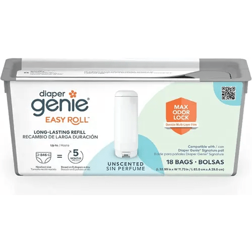 Diaper Genie Easy Roll Refill with 18 Bags | Lasts Up to 5 Months or Holds Up to 846 Newborn Diapers Per Refill