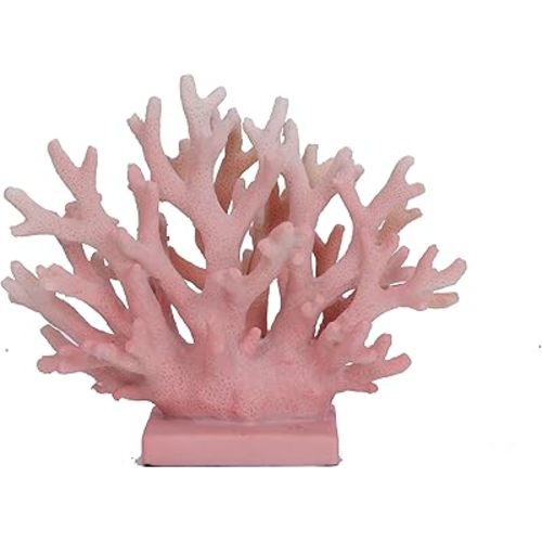 7.5"H Pink Coral Decor Coral Reef Decor Faux Artificial Coral Decor Resin Fake Coral Statue Beach Sculpture Coastal Nautical Decor for Beach Theme Home Living Room Bathroom Shelf Tabletop Decorations