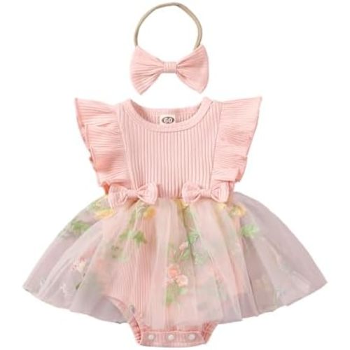 Karwuiio Newborn Baby Girl Outfits Ruffle Lace Romper Bodysuit Infant Tutu Dress Jumpsuit Photoshoot Clothes