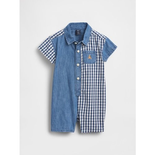 Baby Gingham Denim Colorblock Shorty One-Piece