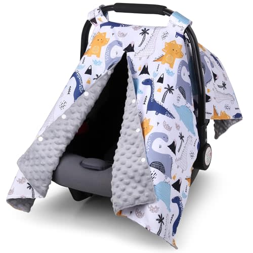 Rquite Baby Car Seat Cover, Carseat Covers Baby Boy, Minky Infant Car Seat Cover Winter, Peekaboo Opening Car Seat Canopy, Multi-use Baby Carrier, Stroller, Nursing Cover, Minky Blanket, Dinosaur