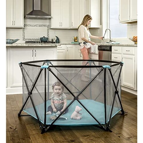 Regalo My Portable Play Yard Indoor and Outdoor, Bonus Kit, Washable, Aqua, 6-Panel