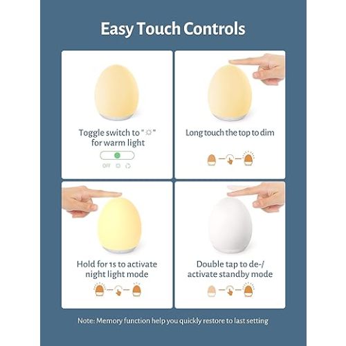 Baby Night Light with 7 Colors & Stepless Dimming, Nursery Night Light BPA Free, Rechargeable, for Breastfeeding 1h Timer & Touch Control