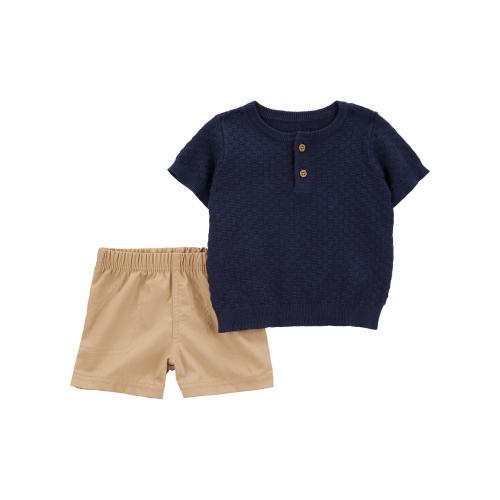 Baby 2-Piece Sweater Knit Henley & Short Set - Carter's | Carter's