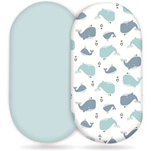 Stretchy Ultra Soft Fitted Bassinet Sheet Set 2 Pack, Universal Fit for Bassinets Baby Cradle Moses Basket Oval Rectangle Pad/Mattress, Lovely Whale Bassinet Sheets