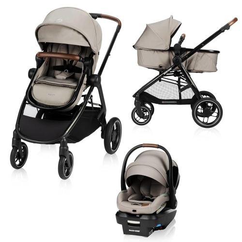 Maxi-Cosi New Generation Zelia Luxe 5-in-1 Modular Travel System, Carriage Mode, Reversible Toddler Seat, Mico Infant Car Seat (included), Enhanced All-Terrain Wheels, Use from Birth – New Hope Tan