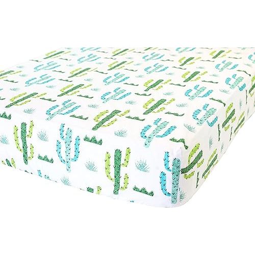 100% Cotton Fitted Crib Sheet - Premium Baby Bedding - Soft, Breathable & Durable - Cactus Print