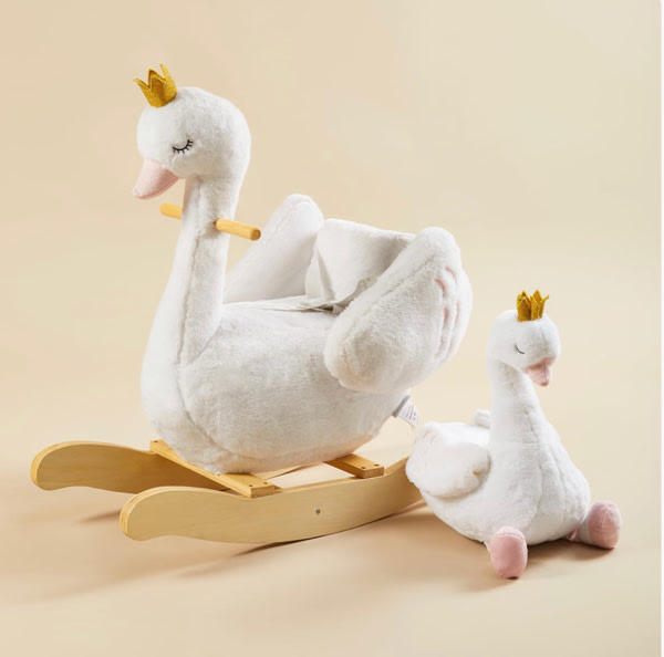 White Swan Plush Rocker | labebe® Swan Rocker With Doll