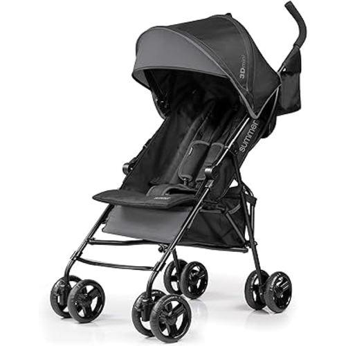 Summer Infant, 3D Mini Convenience Stroller – Lightweight Stroller with Compact Fold MultiPosition Recline Canopy with Pop Out Sun Visor and More – Umbrella Stroller for Travel and More, Gray