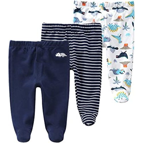 Teach Leanbh Newborn Baby 3 Pack Footed Pants Cotton Embroidery Pringting Casual Leggings 3-6 months Dinosaur
