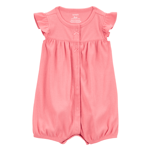 Baby Cotton Rib Short-Sleeve Romper - Pink - Carter's | Carter's