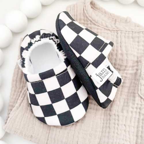 Black Checkered skateboard baby booties