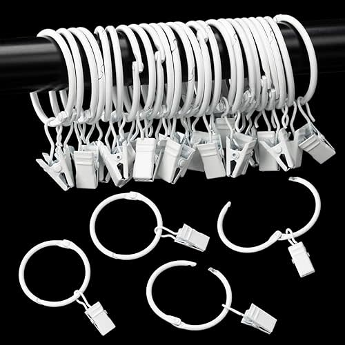 Openable Curtain Rings with Clips,2inch Inner Diameter,Heavy Duty Rustproof Metal Decorative Vintage Drapery Rings Curtain Clips Rod Hangers Door Curtain and Shower Curtain Rings White Zocang