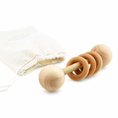 Organic Wood Montessori Styled Baby Rattle by Homi Baby - Perfect Grasping Teething Toy for Toddlers - Handmade in The USA - Sealed with Organic Virgin Coconut Oil (Natural) - Natural Maple