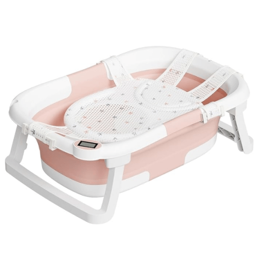 Collapsible Baby Bathtub,Baby Bath Tub with Soft Cushion & Thermometer,Baby Bathtub Newborn to Toddler 0-36 Months,Portable Travel Baby Tub