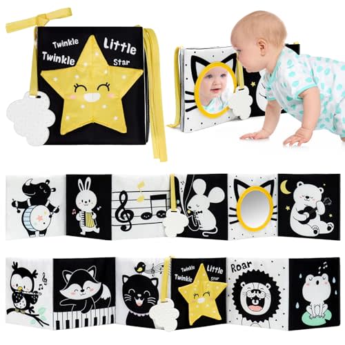 OKOOKO Black and White Baby Book High Contrast Baby Toy 0-6 Months Baby Soft Book Tummy Time Toy Crib Stroller Toy Montessori Sensory Toy Early Education for 0-6 6-12 Months Newborn Baby Infant