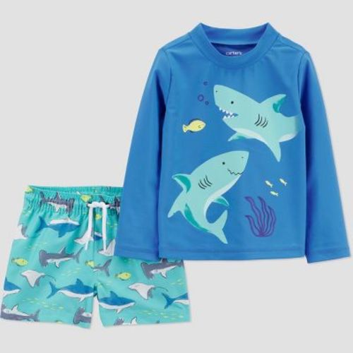 Carter's Just One You® Toddler Boys' Long Sleeve Shark 2PC Rash Guard & Swim Trunk Set - Blue 12M