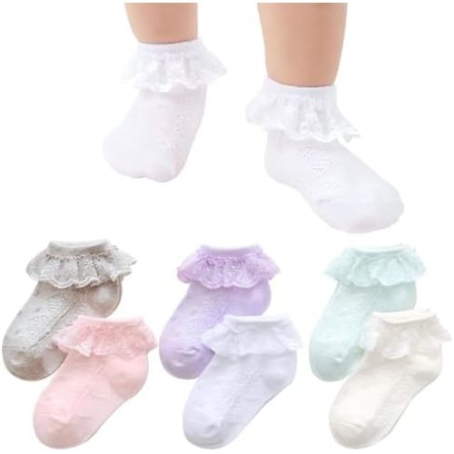 Baby girls Socks Ruffle Eyelet Lace Socks Infant Frilly White Dress Socks For Newborn