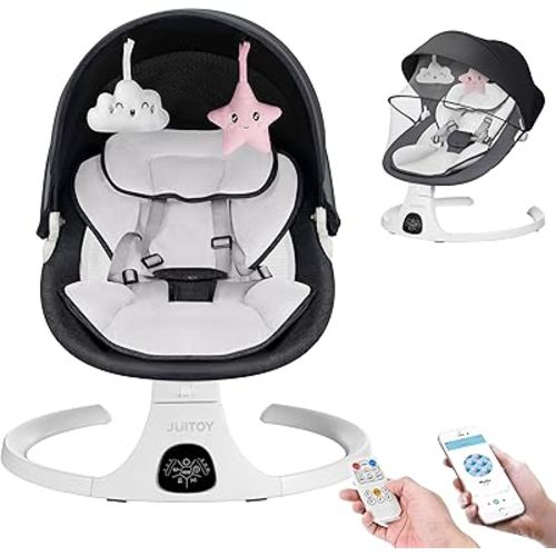 Electric Baby Swings for Infants to Toddler Baby Swing with 5-Speed 3-Seat Positions 5-Point Carabiner,with Bluetooth Music 10-Preset Melodies