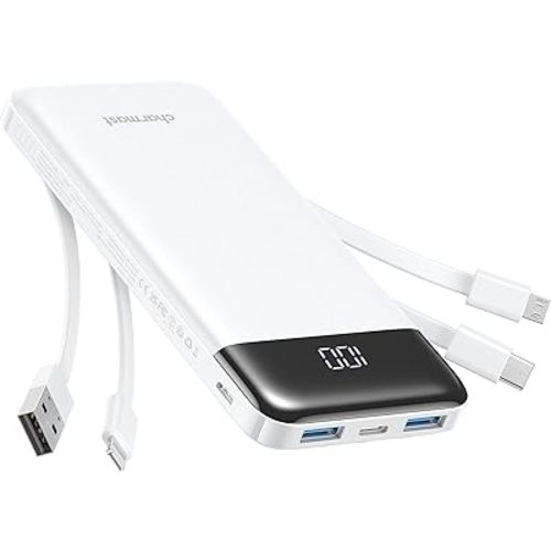 Charmast Portable Charger with Built in Cables, Power Bank with Cords Wires, Slim 10000mAh Travel Battery Pack 6 Outputs 3 Inputs 3A Fast Charging for Samsung Google Pixel LG Moto iPhone iPad