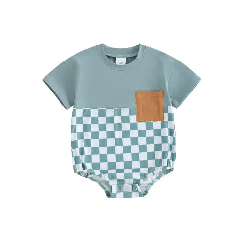 Hirigin Newborn Baby Boy Girl Clothes Checkered T-Shirt Bubble Romper Oversized Short Sleeve One-Piece Summer Outfit
