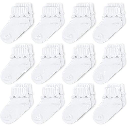 CozyWay Baby Girls Socks Ruffle Ripple Edge Turn Cuff Socks for Baby Toddler Girls | 12-Pairs