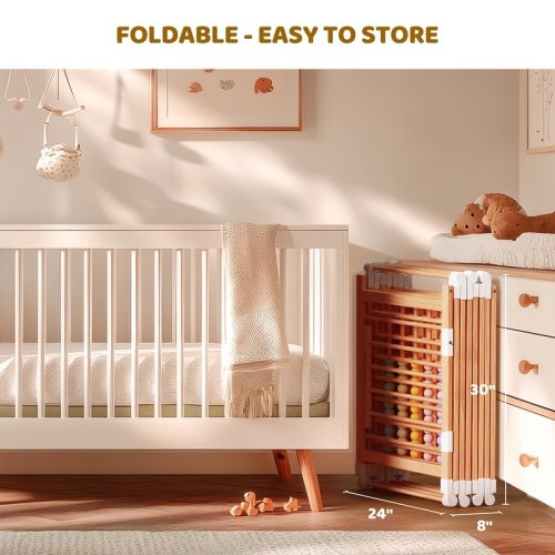 Foldable Wooden Playpen with Door, Adjustable, 1-8 years, Safety Gate