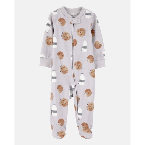 Size: 6 mo Baby Milk & Cookies 2-Way Zip Cotton Sleep & Play Pajamas - Grey | Carter's