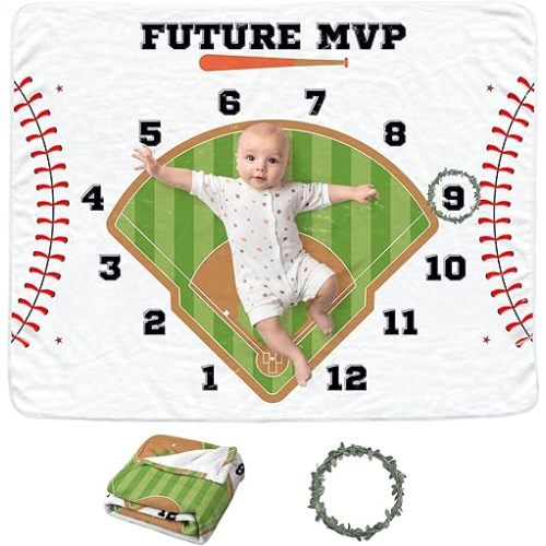 Baseball Baby Monthly Blanket for Boys, Newborn Month Soft Flannel Photography Background Prop, Personalized Shower Gift