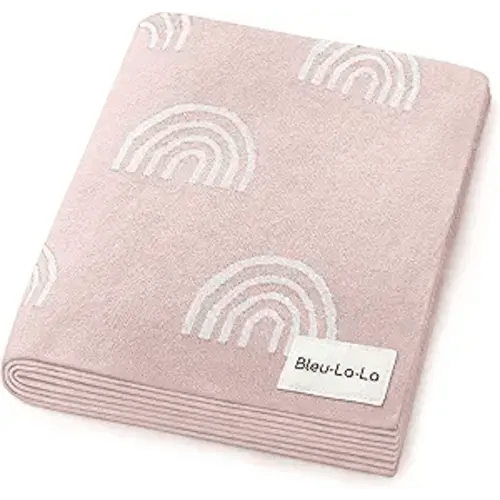 Knit Baby Swaddle Blanket for Girls - 100% Cotton Buttery Soft Cozy Receiving Swaddle Stroller Blanket for Shower Gift Registry for Newborns, Infants, Toddlers (Rainbow - Pink)