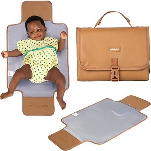 BabbleRoo Baby Changing Pad - Comfortable Portable Changing Pad, Compact, Fits in Any Diaper Bag - Lightweight and Soft with Cute Designs, Convenient Pockets, Extra Head Support – Light Brown