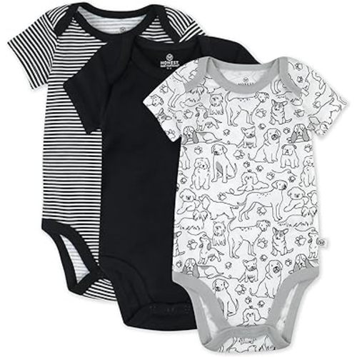 HonestBaby unisex-baby 3-pack Short Sleeve Bodysuits One-piece 100% Organic Cotton for Infant Baby Boys, Girls, Unisex