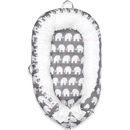 Baby Lounger, Ultra Soft 100% Cotton & Breathable Fiberfill Newborn Lounger, Portable Adjustable Infant Floor Seat for Travel, Newborn Must Have Essentials Baby Registry Search(Elephant)