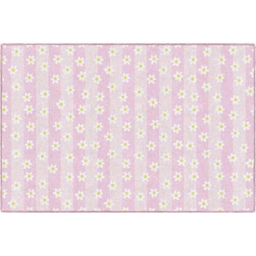 Flagship Carpets Pretty in Pastel Daisies On Pink Stripes Educational Area Rug for Kids Room, Children's Classroom Rug for Teaching and Playroom, 5' X 7'6" - Pink Stripes