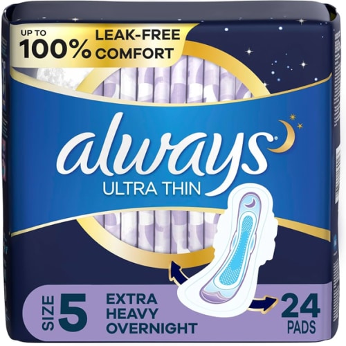 Always Maxi Overnight Pads with Wings for Women, Size 5, Extra Heavy Overnight Absorbency, Unscented, 36 Count (Packaging May Vary)