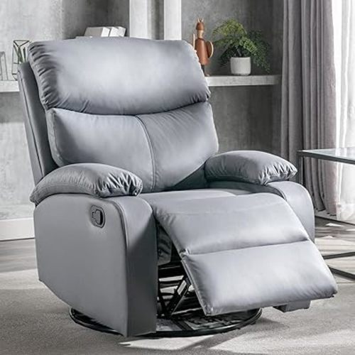 Rocker Swivel Recliner Chair, Rocking Recliner Chair Made of Microfiber Technical Cloth, Manual Small Recliners for Small Spaces Reclining for Living Room, Light Grey