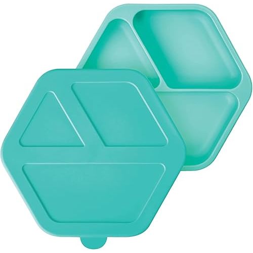 Tiny Twinkle Silicone Suction Baby Plate, Suction Grip Divided Dish for First Foods and Self-Feeding Toddlers, Baby Led Weaning Supplies for Independent Eating (Mint Plate with Lid)