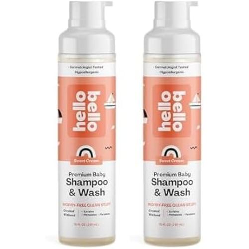Hello Bello Extra Gentle Shampoo and Body Wash, Hypoallergenic and Pediatrician Tested Formula for Babies and Kids, Sweet Cream Scent, 10 FL Oz (2 Pack)