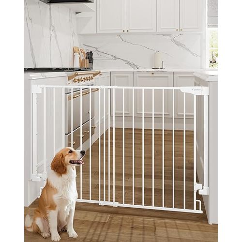 Cumbor 34" Extra Tall No Bottom Bar Baby Gate for Stairs, Auto Close Dog Gate Indoor for Larger Pets, 31.6-48" Hardware Mounted Safety Gate for Doorways, Wide Walk Thru Door for Easy Access (White)