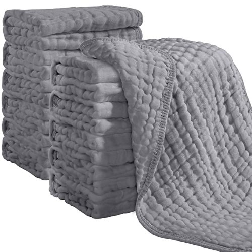Looxii Muslin Burp Cloths 100% Cotton Muslin Cloths 12 Pack Large 20''x10'' Extra Soft and Absorbent Baby Burping Cloth for Boys and Girls (Grey)