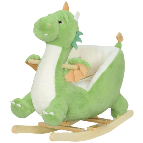 Qaba Baby Rocking Horse, Kids Ride On Dragon Toy with Realistic Dragon Roar and Safety Belt for Kids 18–36 Months, Green