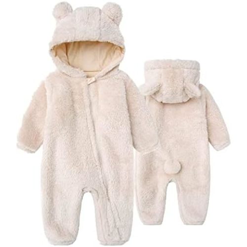 Baby Snowsuit Bear Ear Hooded Jumpsuit Fleece Romper Zipper Winter Coat Outfits